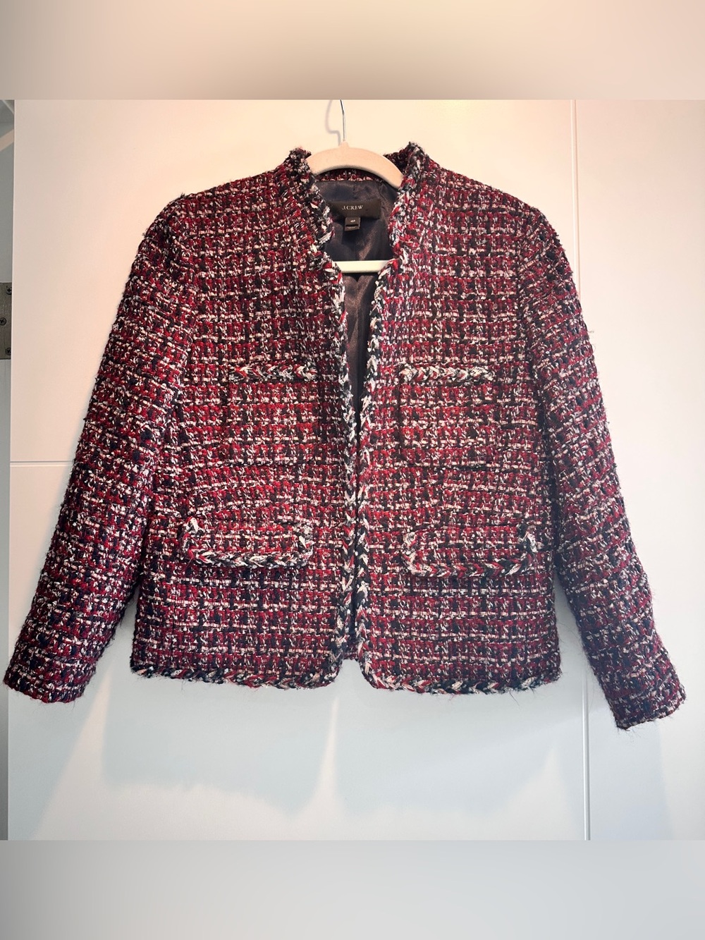 J. Crew Red Tweed Bouclé Lady Jacket